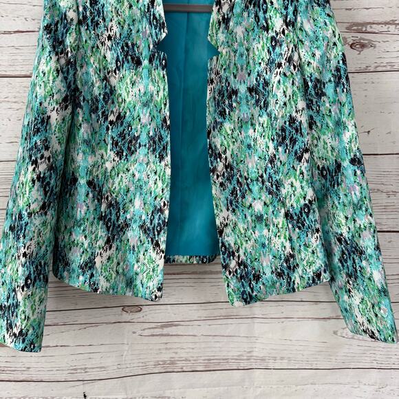 Kasper Women's Blue Green Print Open Front Blazer Jacket Size 6 - Picture 3 of 12